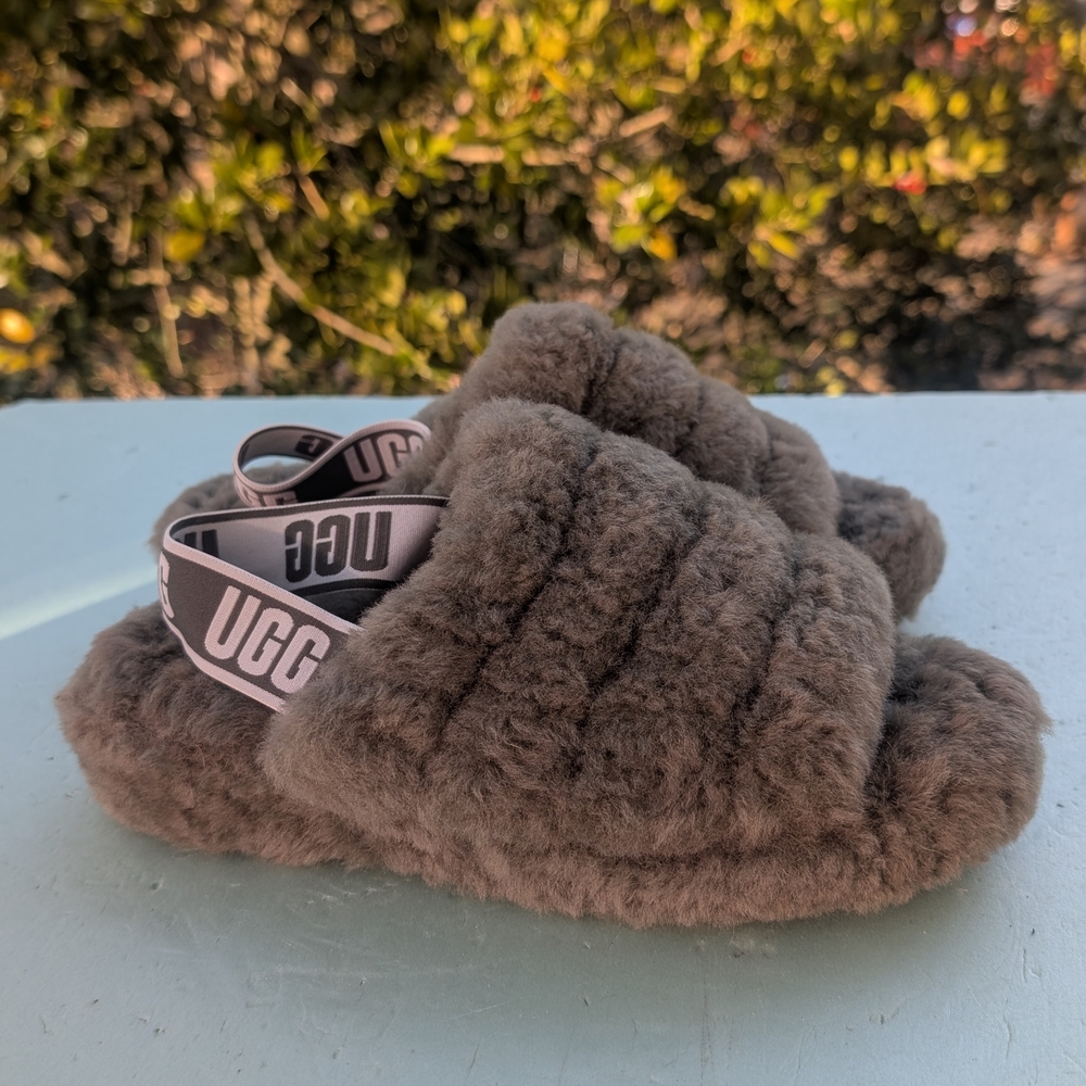 UGG Dark Green Fluffy Slippers